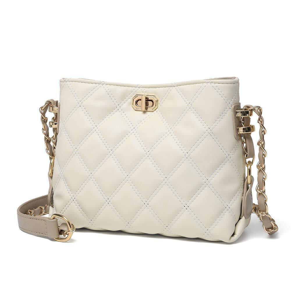 Quilted Cream Crossbody Bag with Gold Chain Strap